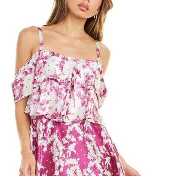 New AMUR Off-The-Shoulder Magenta Popover Waist Midi Dress NWT Size 2 - Picture 6 of 16